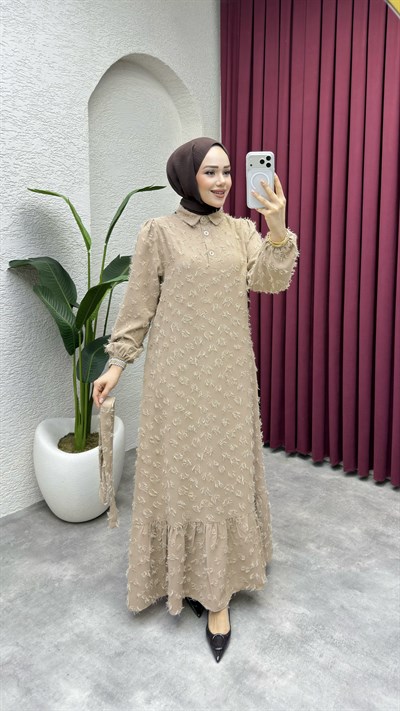 Alya Püsküllü Elbise 1014 Vizon