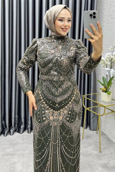 Asil Taş Detaylı Kalem Elbise 6648 Haki