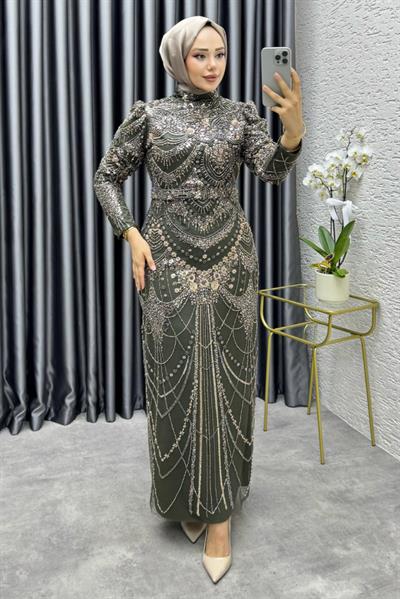 Asil Taş Detaylı Kalem Elbise 6648 Haki