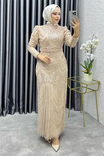 Asil Taş Detaylı Kalem Elbise 6648 Vizon