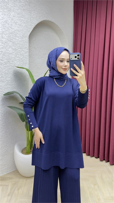 Azra Merserize Pantolonlu Takım 7045 Lacivert