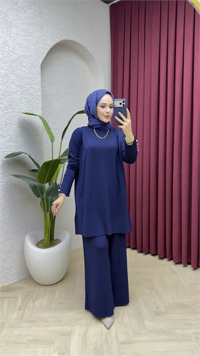 Azra Merserize Pantolonlu Takım 7045 Lacivert