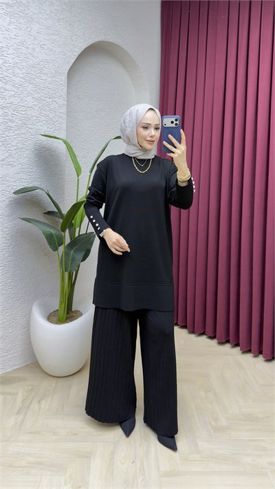Azra Merserize Pantolonlu Takım 7045 Siyah