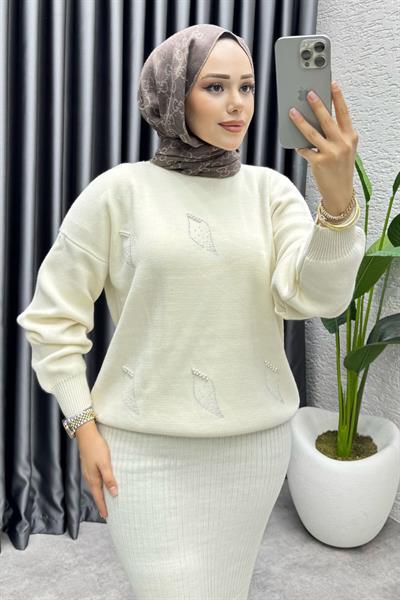Bahar Taş Detaylı Triko Takım 1018 Taş