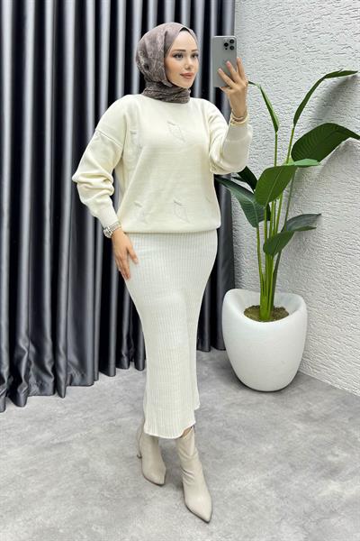 Bahar Taş Detaylı Triko Takım 1018 Taş