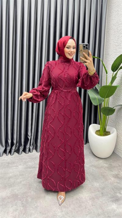 Bella Püsküllü Elbise 6223 Bordo