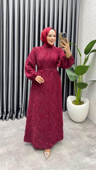 Bella Püsküllü Elbise 6223 Bordo