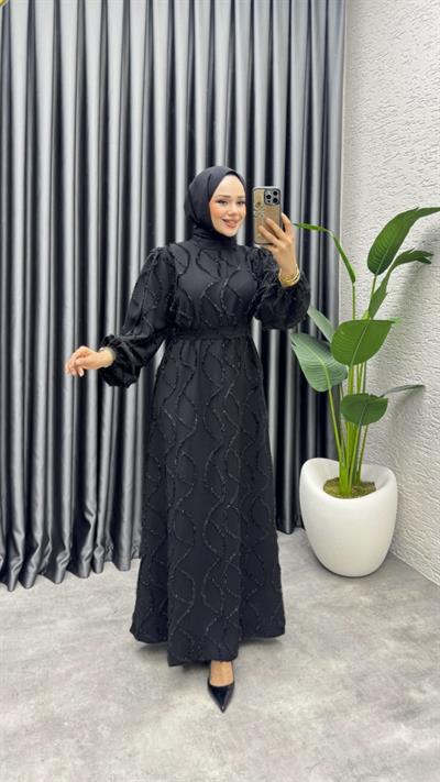 Bella Püsküllü Elbise 6223 Siyah