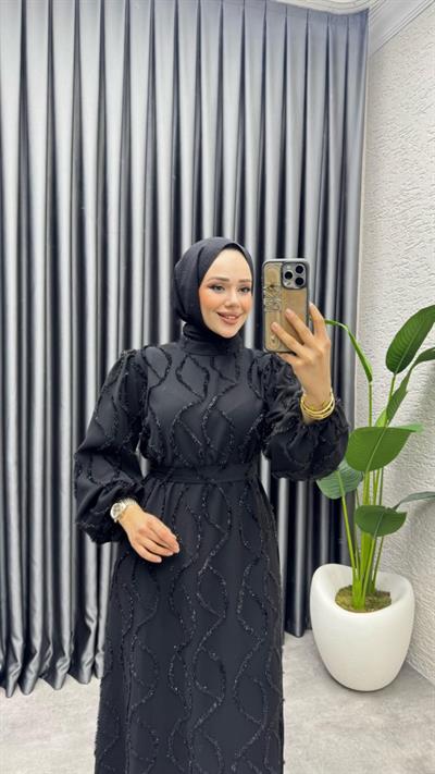Bella Püsküllü Elbise 6223 Siyah