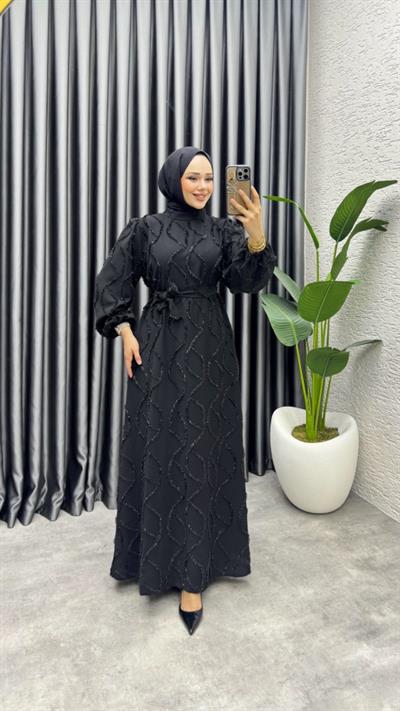 Bella Püsküllü Elbise 6223 Siyah