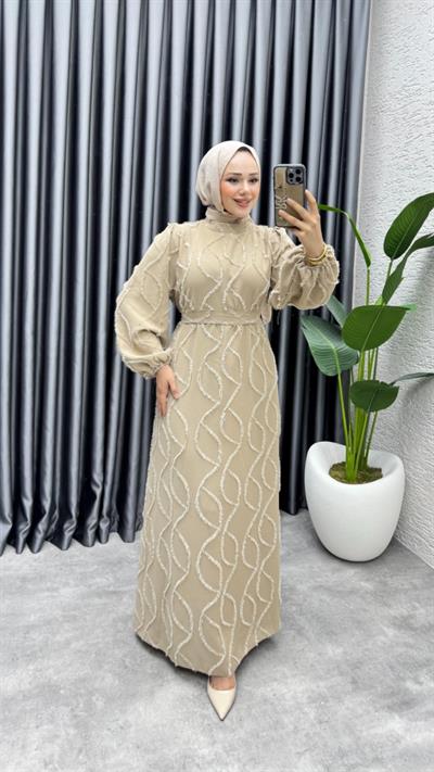 Bella Püsküllü Elbise 6223 Vizon