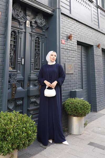 Betül İkili Abaya Elbise Takım 24686 Lacivert