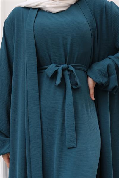 Betül İkili Abaya Elbise Takım 24686 Petrol