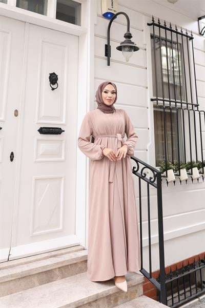 Betül İkili Abaya Elbise Takım 24686 Vizon