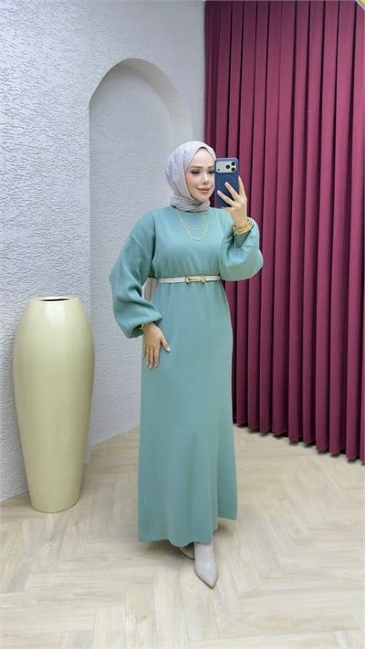 Buse Elbise 3048 Mint Yeşil