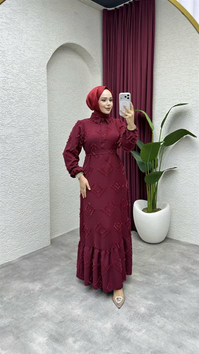 Carmen Püsküllü Elbise 6147 Bordo