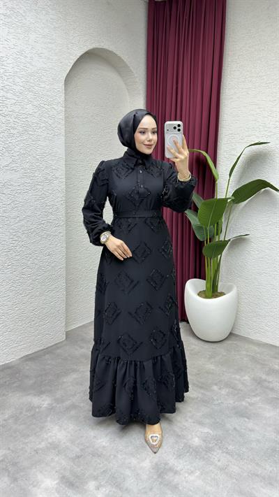 Carmen Püsküllü Elbise 6147 Siyah