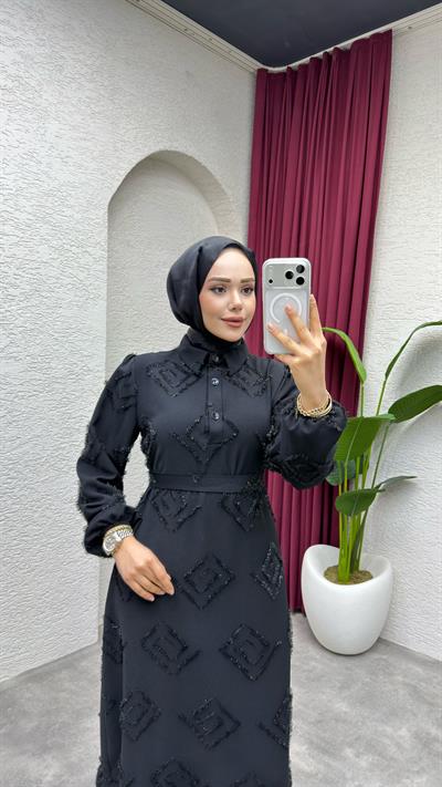Carmen Püsküllü Elbise 6147 Siyah