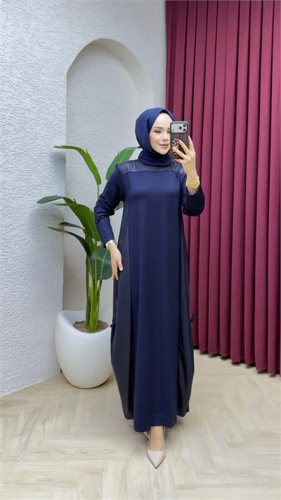 Deri Lak Elbise 1006 Lacivert