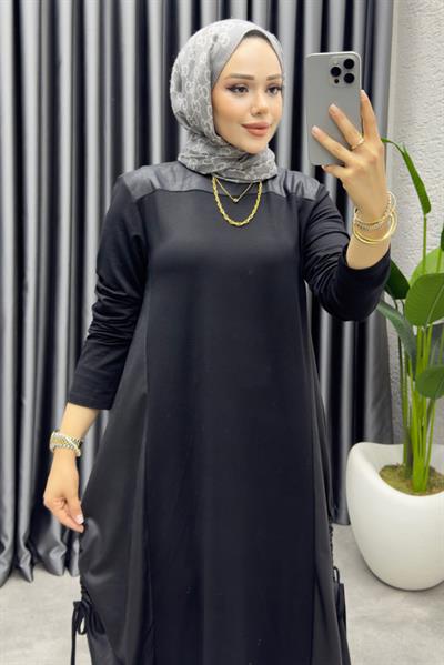 Deri Lak Elbise 1006 Siyah