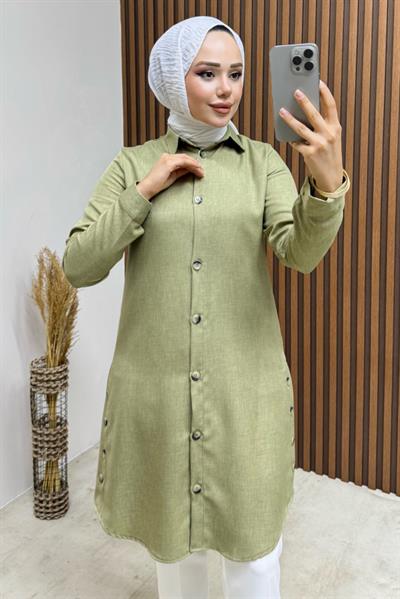 Düğme Aksesuarlı Gömlek Tunik 3047 Mint