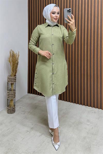 Düğme Aksesuarlı Gömlek Tunik 3047 Mint