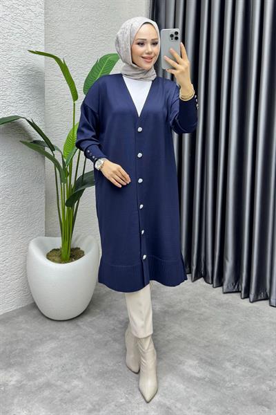 Düğme Detaylı Basic Triko Hırka 2529 Lacivert