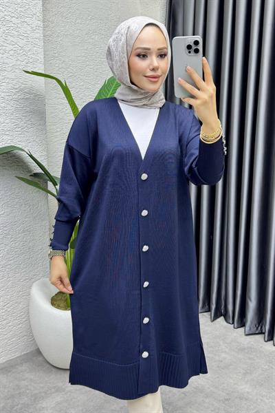 Düğme Detaylı Basic Triko Hırka 2529 Lacivert
