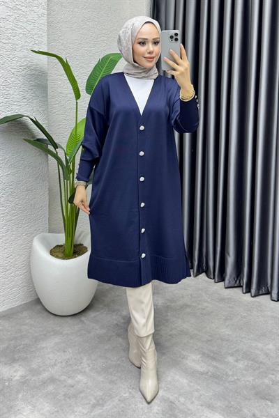 Düğme Detaylı Basic Triko Hırka 2529 Lacivert