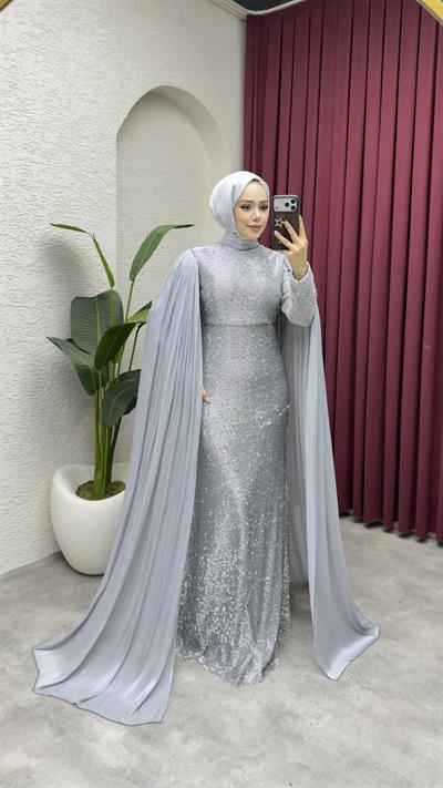 Duru Taş Detaylı Abiye 8057 Gri