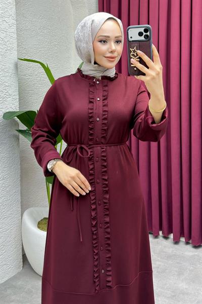 Ebru Düğme Detaylı Oyşo Elbise 6416 Bordo