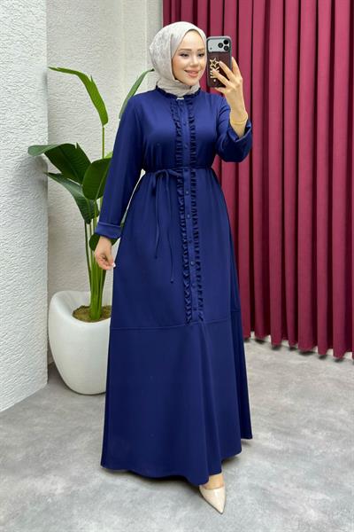 Ebru Düğme Detaylı Oyşo Elbise 6416 Lacivert