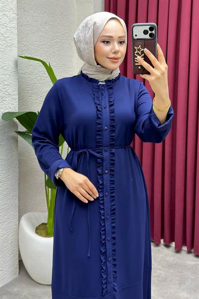 Ebru Düğme Detaylı Oyşo Elbise 6416 Lacivert