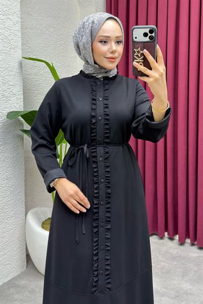Ebru Düğme Detaylı Oyşo Elbise 6416 Siyah