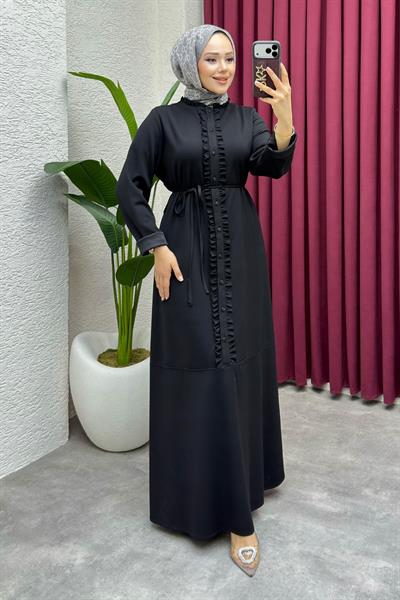 Ebru Düğme Detaylı Oyşo Elbise 6416 Siyah