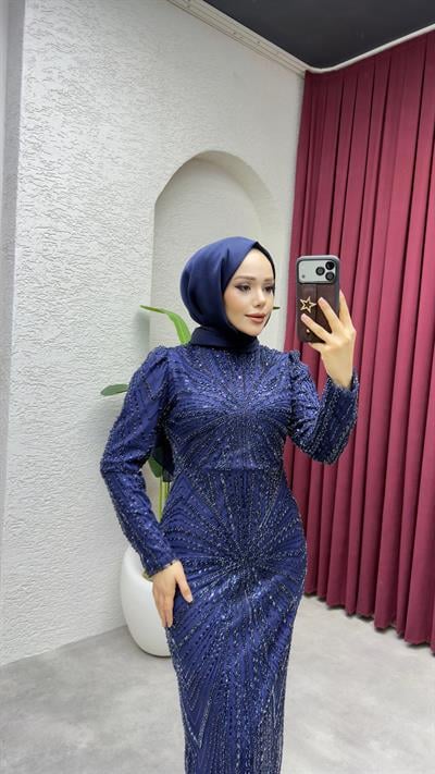 Ela Tasarım Kalem Abiye 8034 Lacivert
