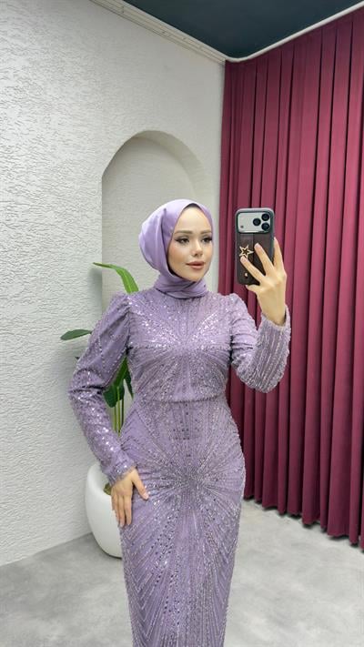 Ela Tasarım Kalem Abiye 8034 Lila