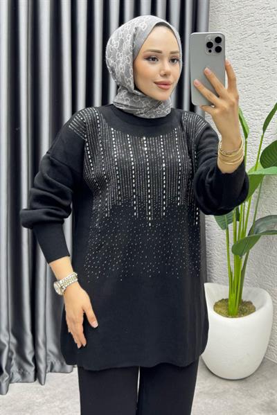 Elissa Taşlı Triko Takım 1109 Siyah