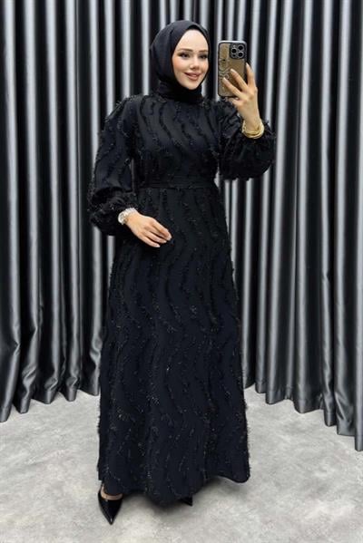 Eliza Püsküllü Elbise 6227 Siyah