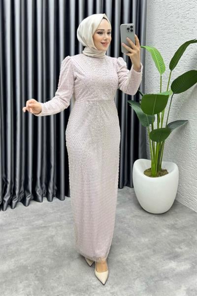 Feray Tasarım Kalem Abiye 8037 Pudra