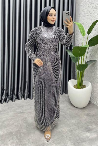 Feray Tasarım Kalem Abiye 8037 Siyah & Gümüş