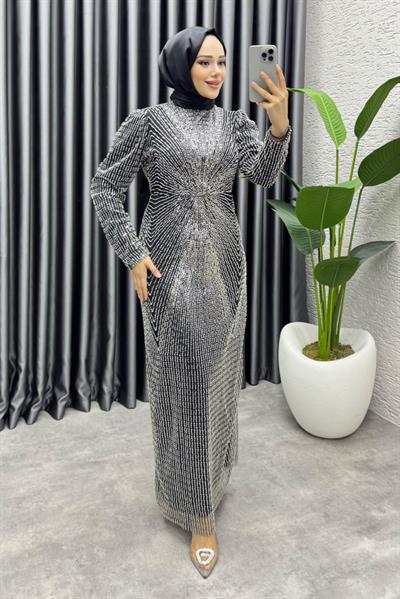 Feray Tasarım Kalem Abiye 8037 Siyah & Gümüş