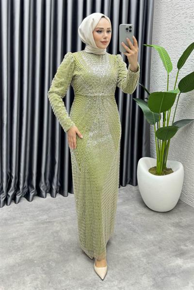 Feray Tasarım Kalem Abiye 8037 Yağ Yeşili