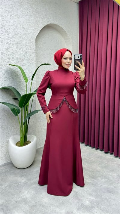 Fiona Balık Detay Elbise 8059 Bordo