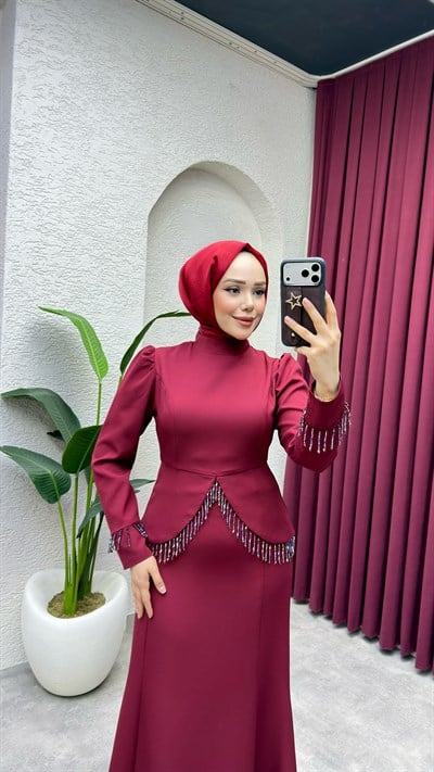 Fiona Balık Detay Elbise 8059 Bordo