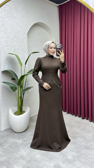 Fiona Balık Detay Elbise 8059 Kahve