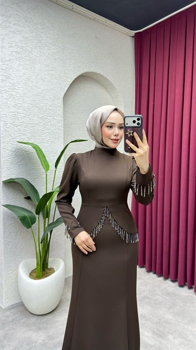 Fiona Balık Detay Elbise 8059 Kahve