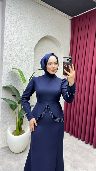 Fiona Balık Detay Elbise 8059 Lacivert