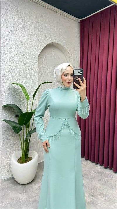 Fiona Balık Detay Elbise 8059 Mint