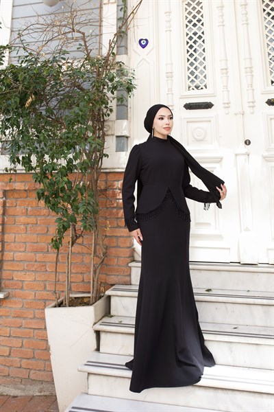 Fiona Balık Detay Elbise 8059 Siyah